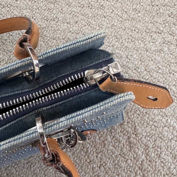 Blue and Tan Shoulder Bag with Leather Accents - Picture 17 of 17